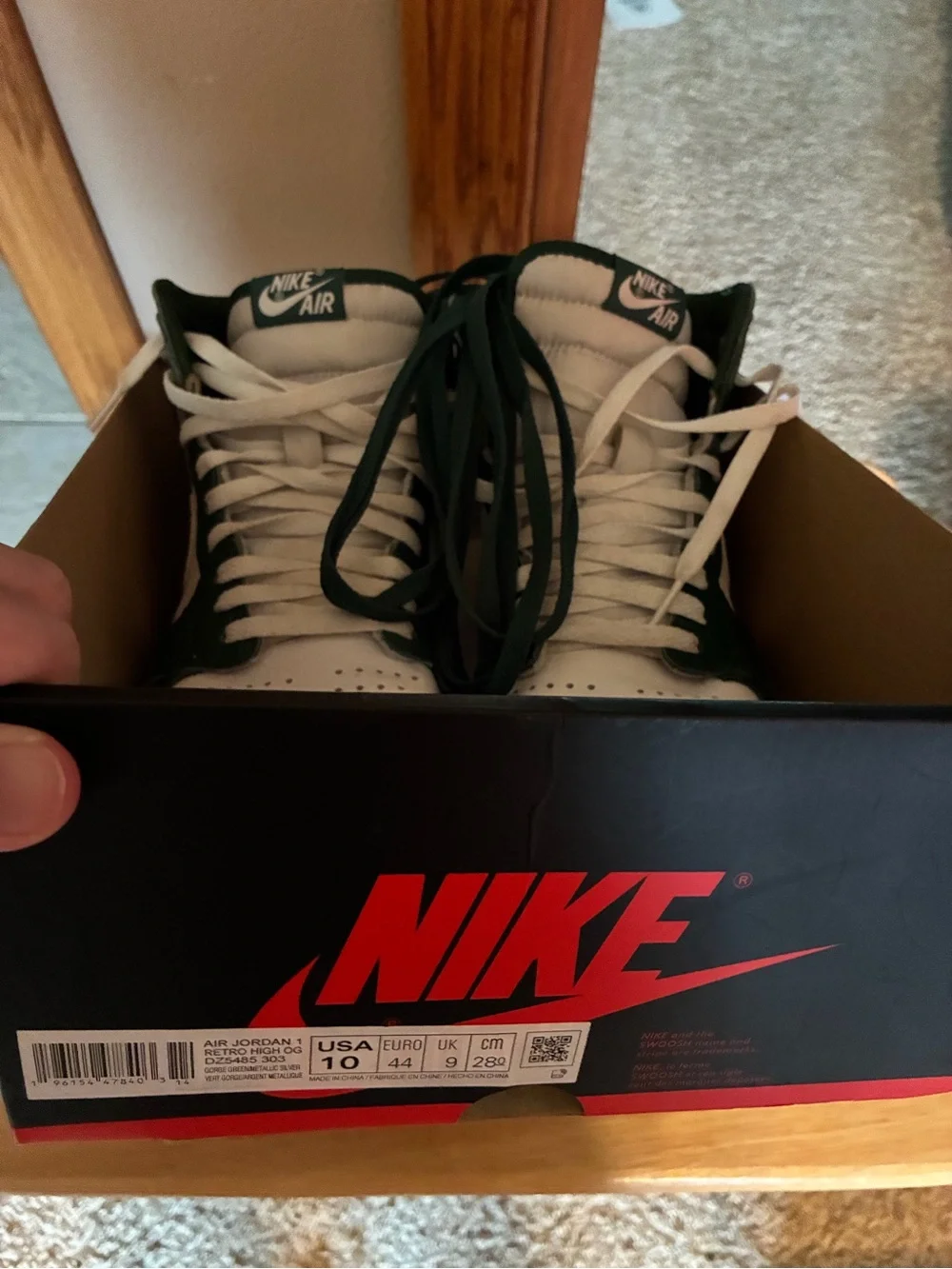 Nike Air Jordan 1 High Top Sneakers - Green, White & Silver